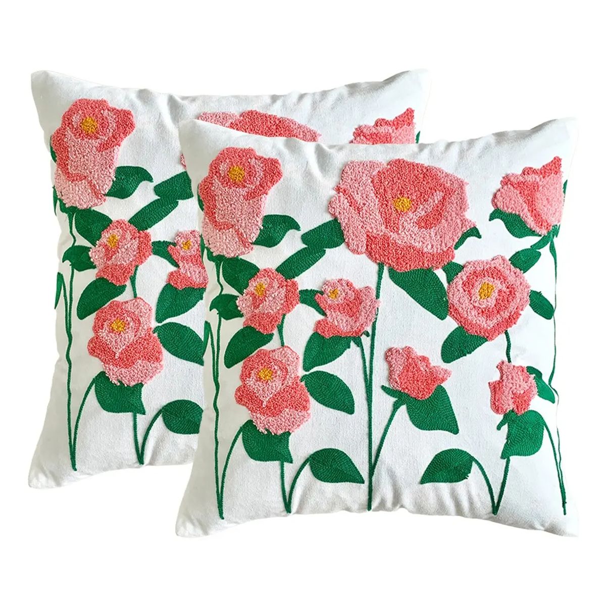 ALMA & DECO - Set 2 Fundas para Cojín Bordado Jardin de Rosas 45x45 cm