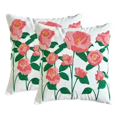 ALMA & DECO - Set 2 Fundas para Cojín Bordado Jardin de Rosas 45x45 cm