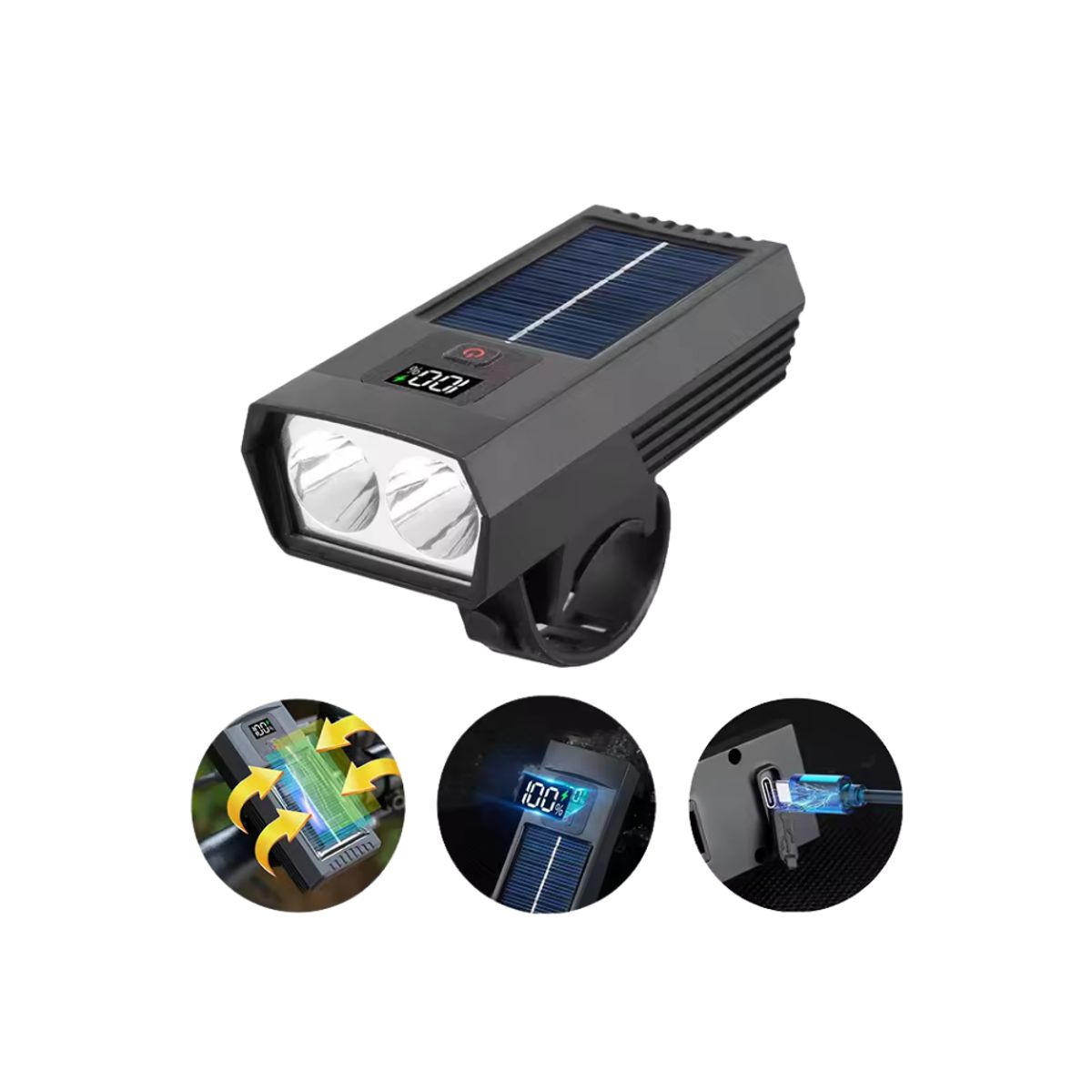 TIOZONEY - Luz Led Delantera Bicicleta Recargable Solar Pantalla Digital