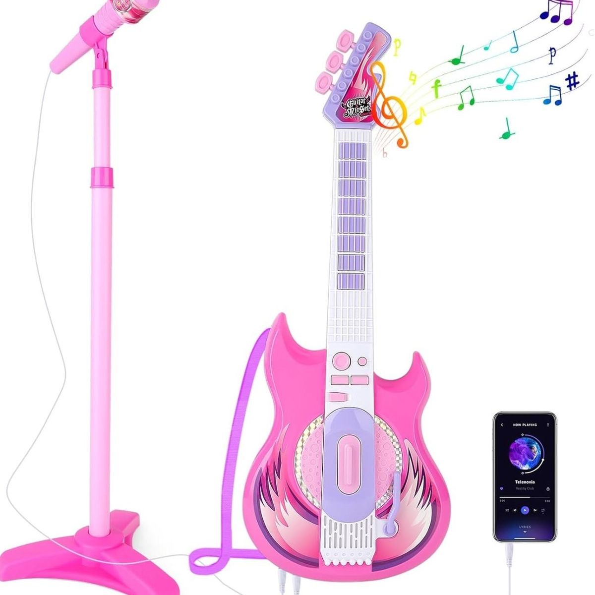 GENERICO - Kit Musical Para Niños Guitarra Microfono Y Entrada Para Celular Karaoke Infantil