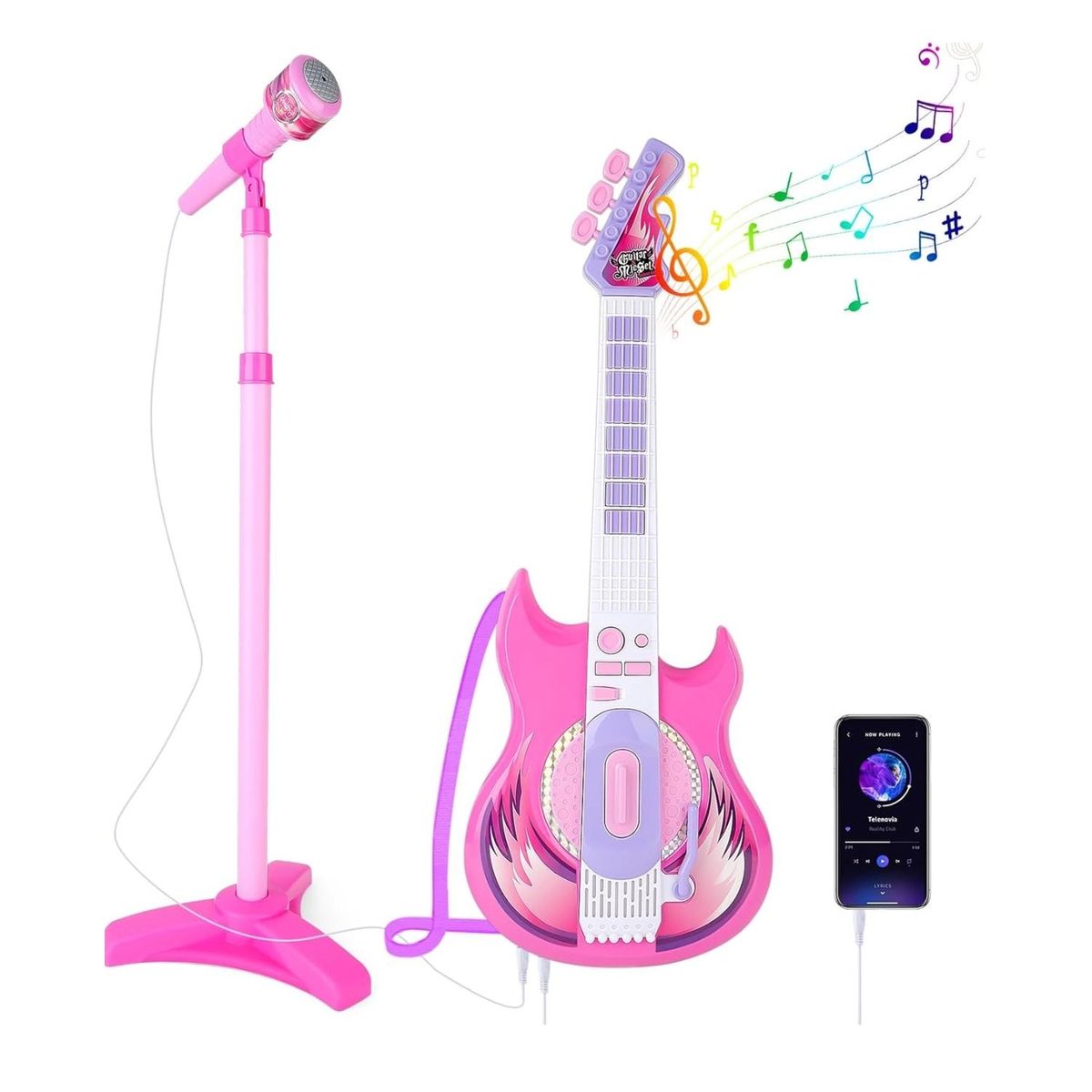 GENERICO - Kit Musical Para Niños Guitarra Microfono Y Entrada Para Celular Karaoke Infantil