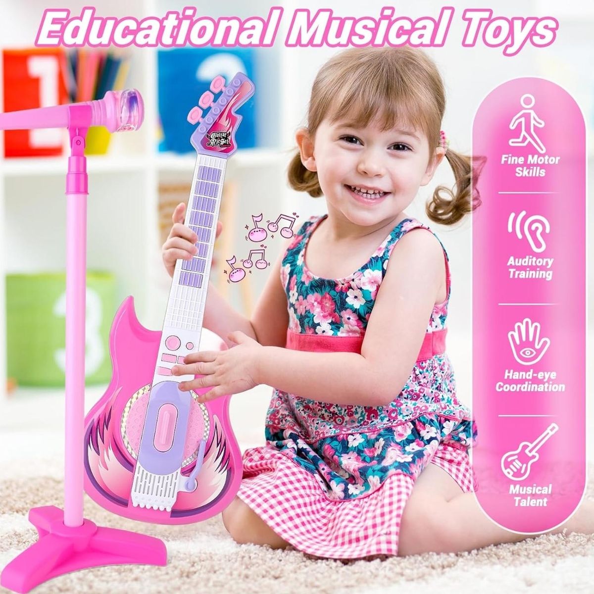 GENERICO - Kit Musical Para Niños Guitarra Microfono Y Entrada Para Celular Karaoke Infantil