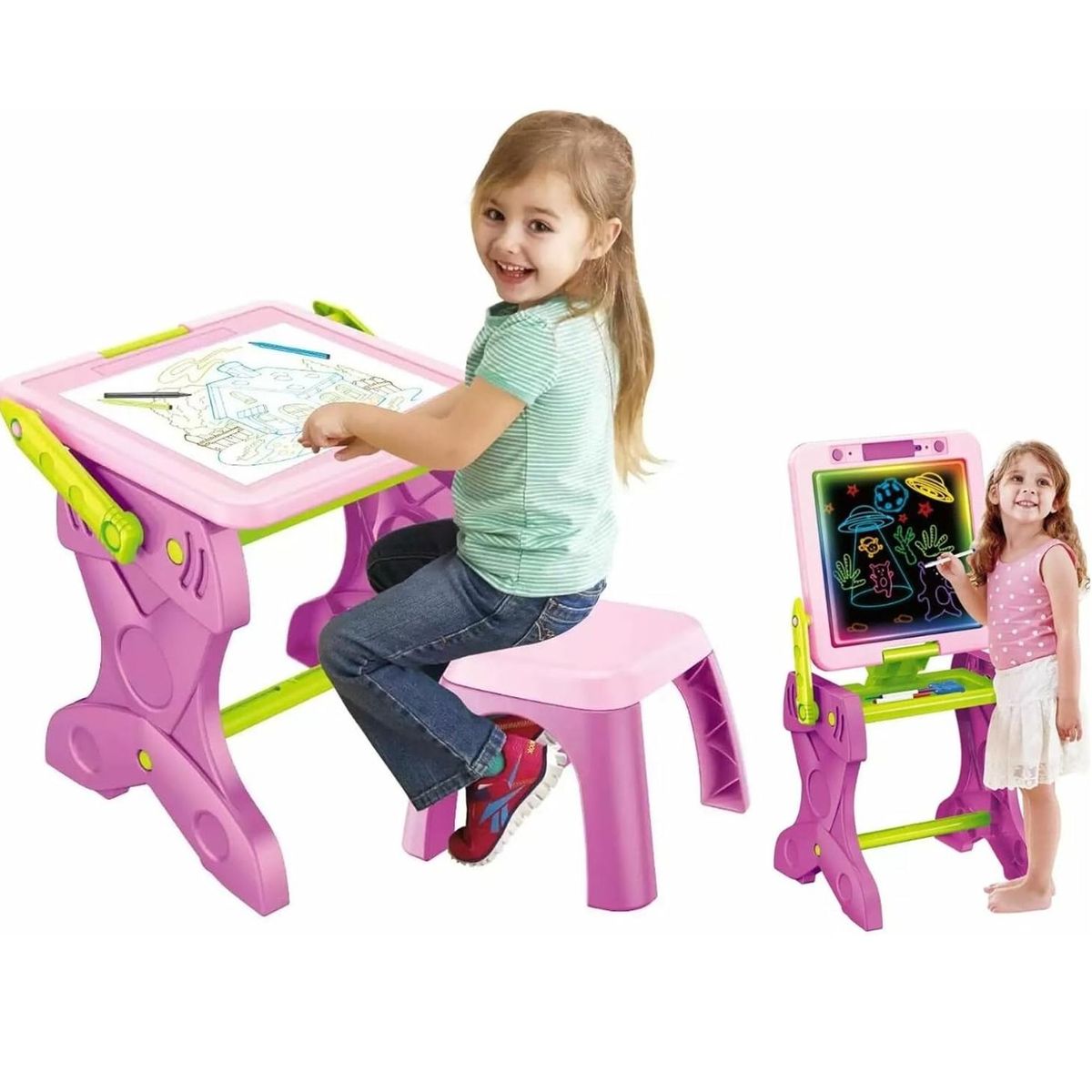 GENERICO - Escritorio Infantil 2 En 1 Con Pizarra Magica + Silla Para Niños