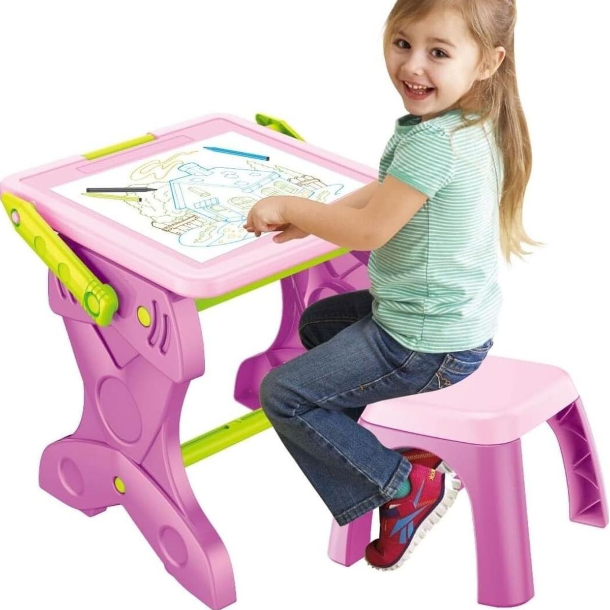 GENERICO - Escritorio Infantil 2 En 1 Con Pizarra Magica + Silla Para Niños