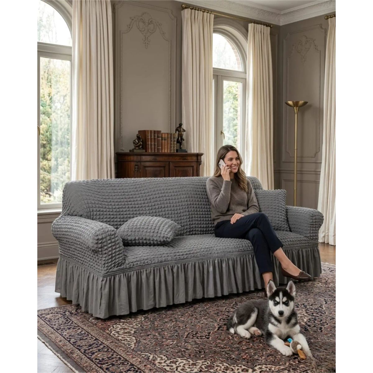 GENERICO - Funda de Sofa Turca de 1 Cuerpo Diseño Premium con Faldon