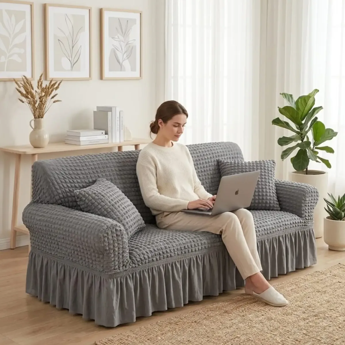 GENERICO - Funda de Sofa Turca de 1 Cuerpo Diseño Premium con Faldon