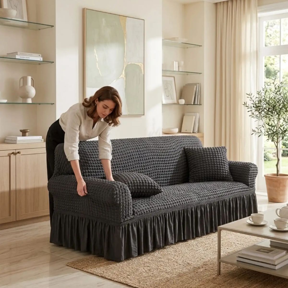 GENERICO - Funda de Sofa Turca de 2 Cuerpo Diseño Premium con Faldon