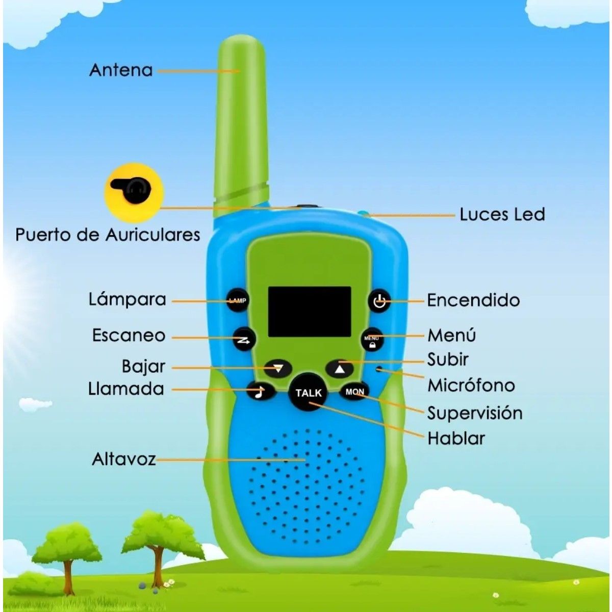GENERICO - 2 Radios Portátil Walkie Talkie Niños 22 Canal 3 Km Linterna BELUG