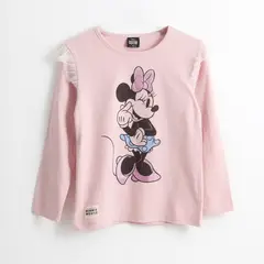 DISNEY - Polera Manga Larga Niña Vuelos Minnie Guiño Rosado