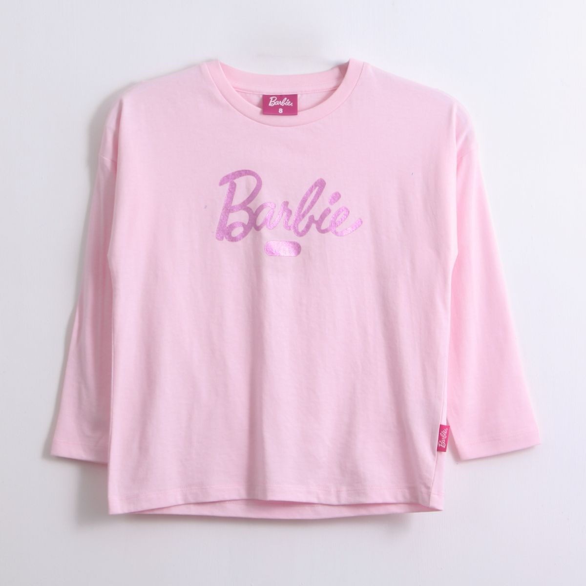 BARBIE - Polera Manga Larga Niña Logo Frontal Rosado Barbie