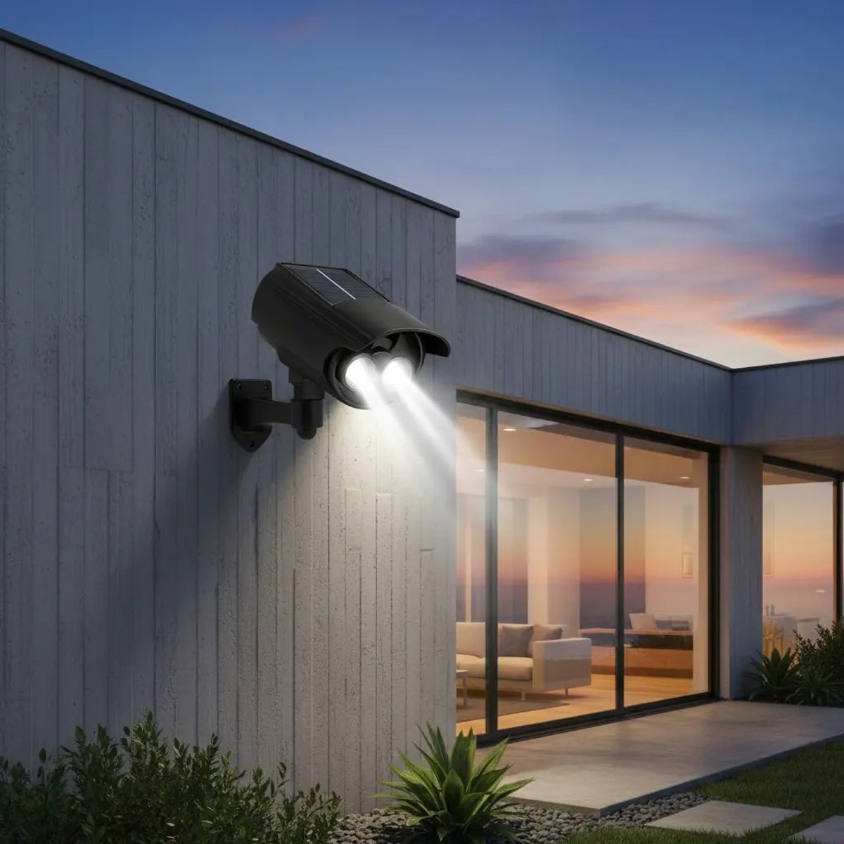 GENERICO - Cámara Falsa Domo Solar Con Led Y Sensor De Movimiento Exterior Negro