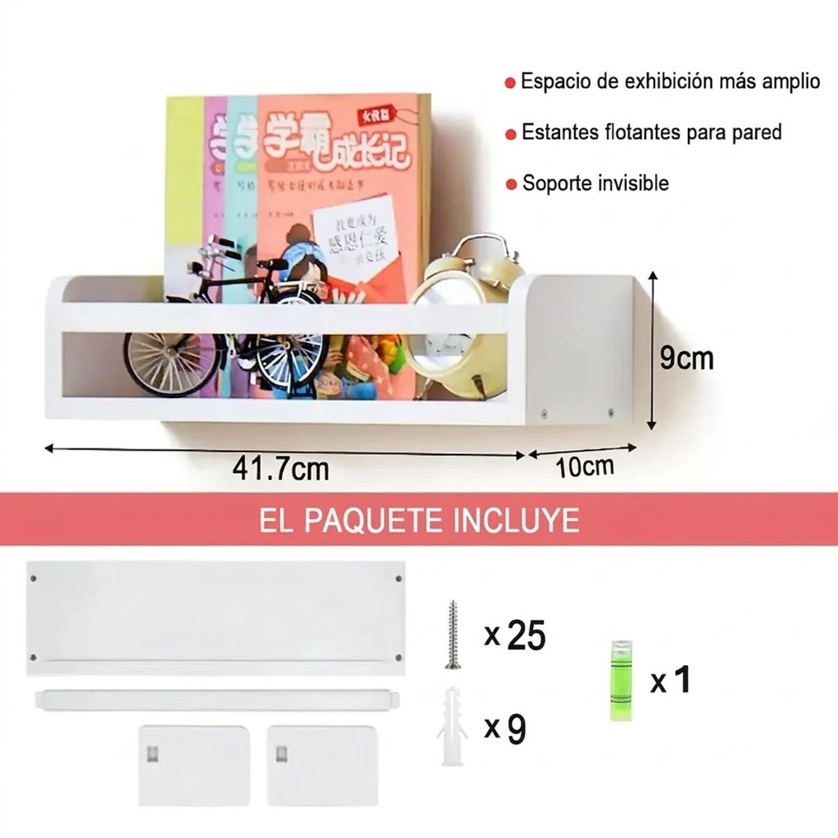 GENERICO - Set 4 Repisas de Madera con Baranda de Seguridad Flotantes