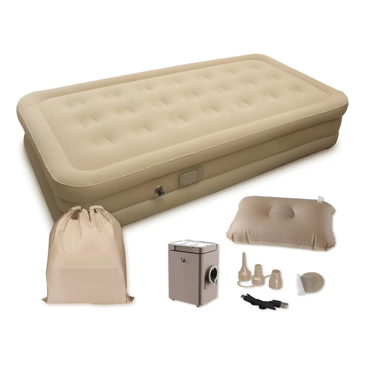 GENERICO - Colchón Inflable Electrico Bomba Portatil De Inflado 190 X 100 Cm Beige
