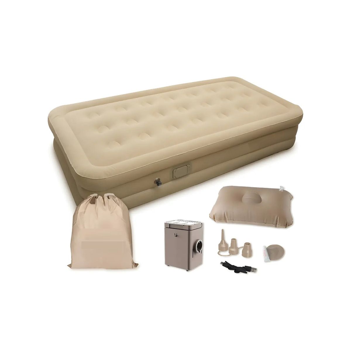GENERICO - Colchón Inflable Electrico Bomba Portatil De Inflado 190 X 100 Cm Beige