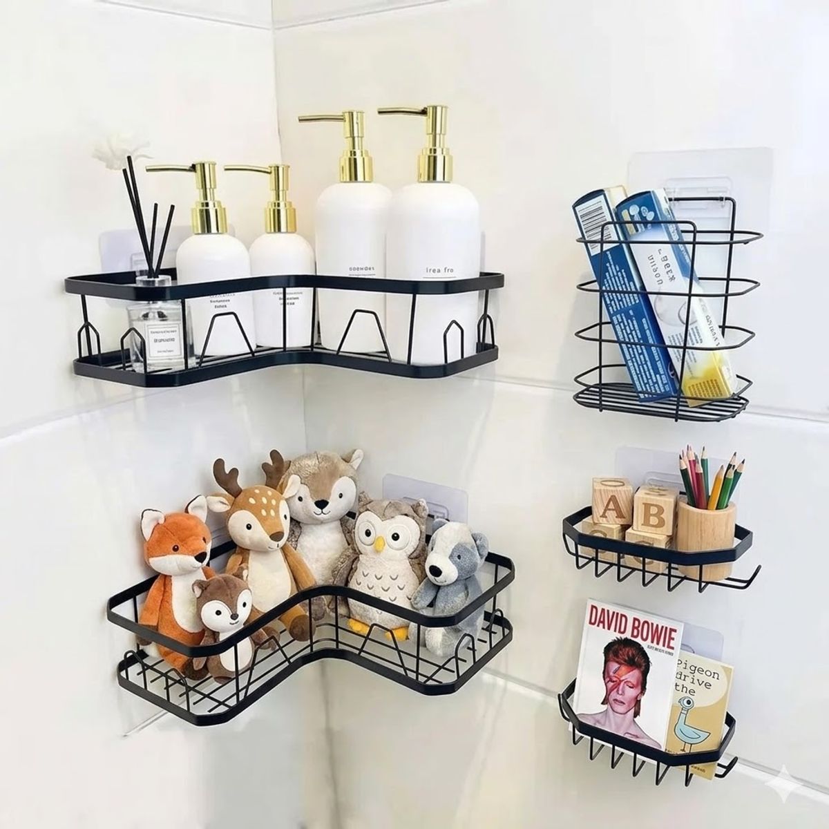 GENERICO - Set 5 Piezas Esquinero Organizador Ducha Baño con Adhesivos