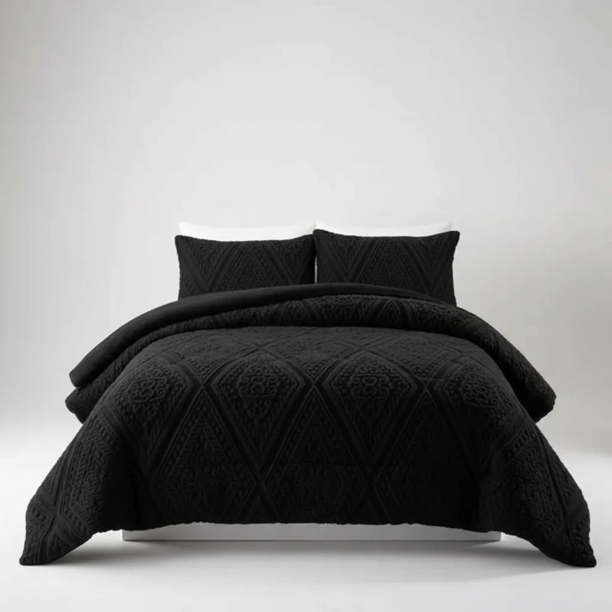GENERICO - Plumón Negro 1 1/2 Plazas Diseño Trenzado, Polar + 1 Funda