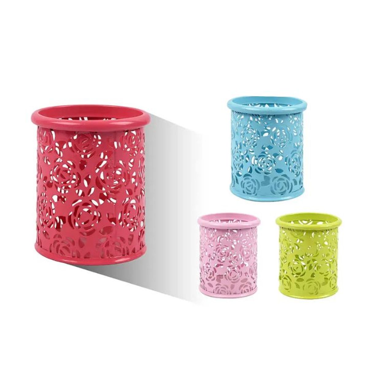 GENERICO - BOTE PORTALÁPICES DE METAL CON DISEÑO DE ROSAS 9.8CM