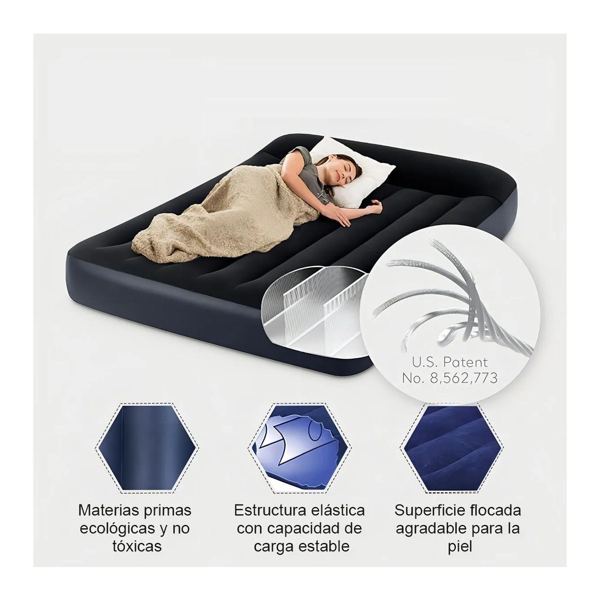 GENERICO - Colchón Cama Hinchable Electrico Almohada Color Negro
