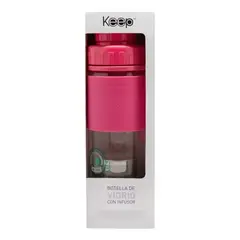 KEEP - Botella De Vidrio Con Infusor Té Hierbas 410ml Color Rosa