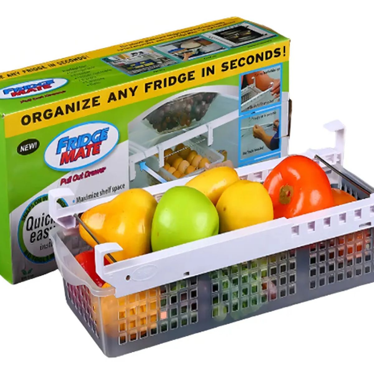 GENERICO - Organizador Fridge Mate Blanco Para Refrigerador Con Riel Deslizante Plástico