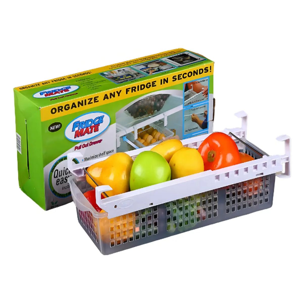 GENERICO - Organizador Fridge Mate Blanco Para Refrigerador Con Riel Deslizante Plástico