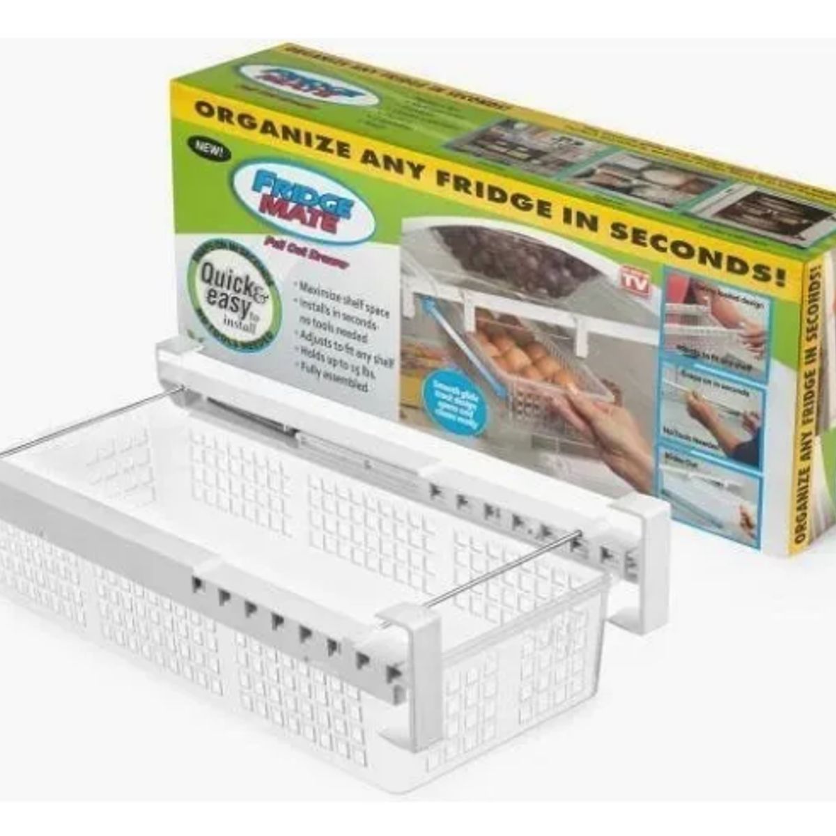 GENERICO - Organizador Fridge Mate Blanco Para Refrigerador Con Riel Deslizante Plástico