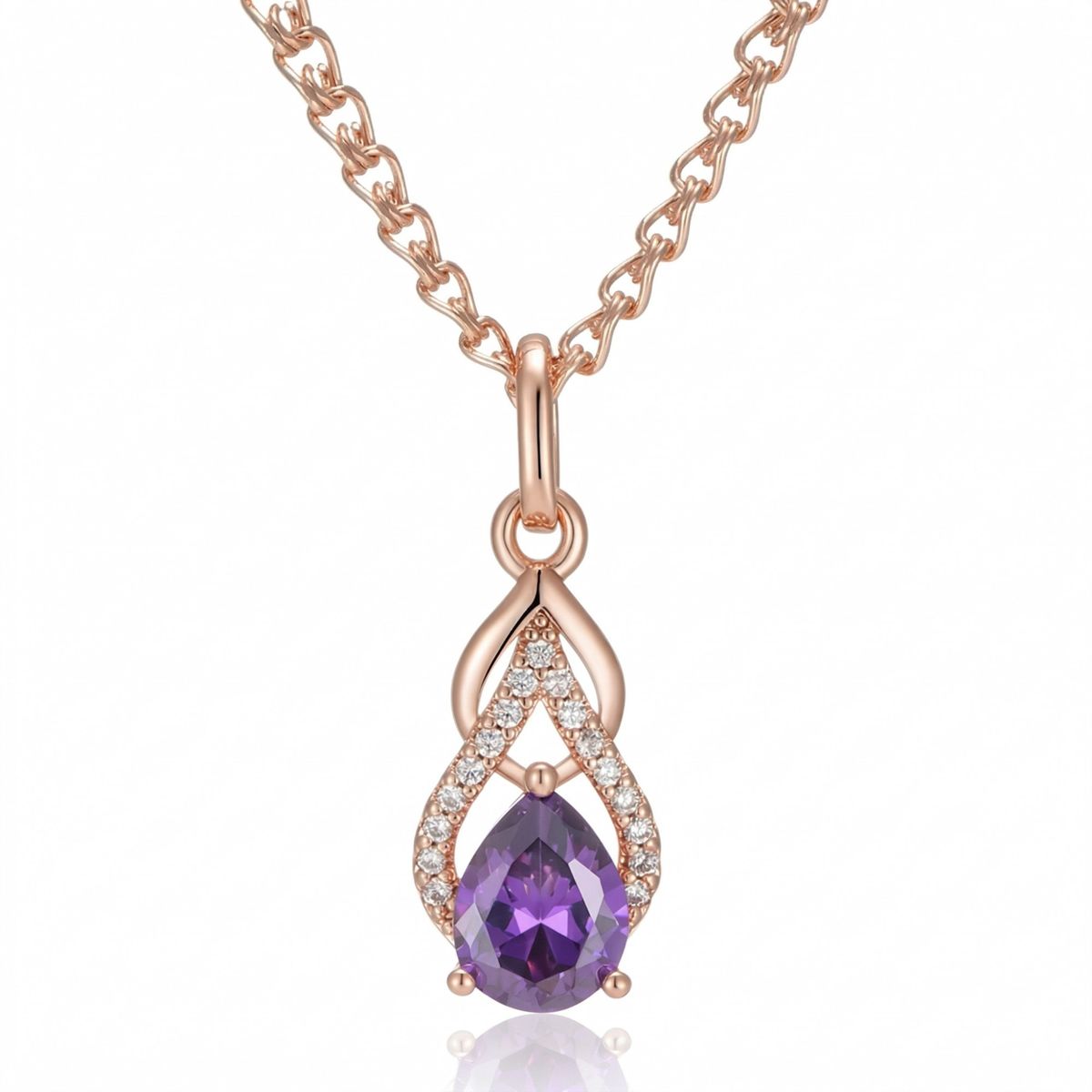 TODOJOYAS - Collar Gota Cristal Morado y Circones Dorado Rosa