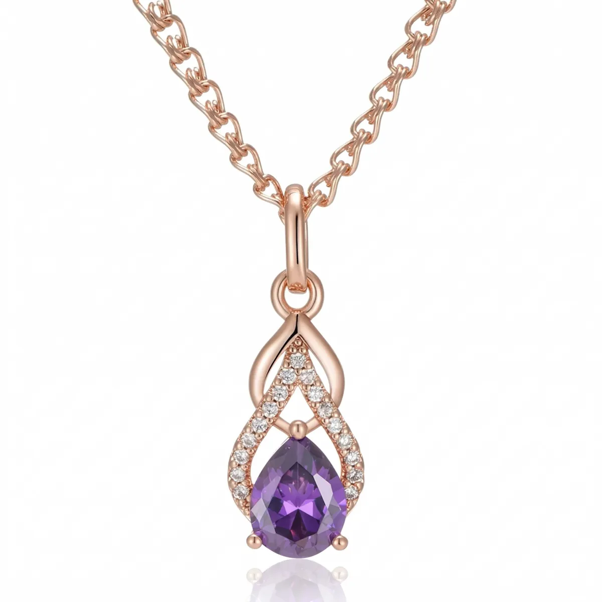 TODOJOYAS - Collar Gota Cristal Morado y Circones Dorado Rosa