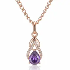 TODOJOYAS - Collar Gota Cristal Morado y Circones Dorado Rosa