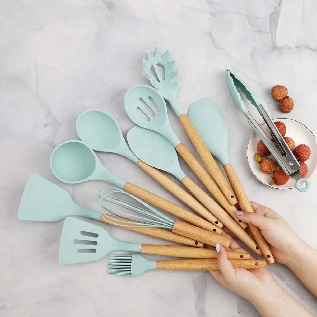 GENERICO - Kit Utensilios Cocina Juego De 12 Piezas En Silicona Turquesa