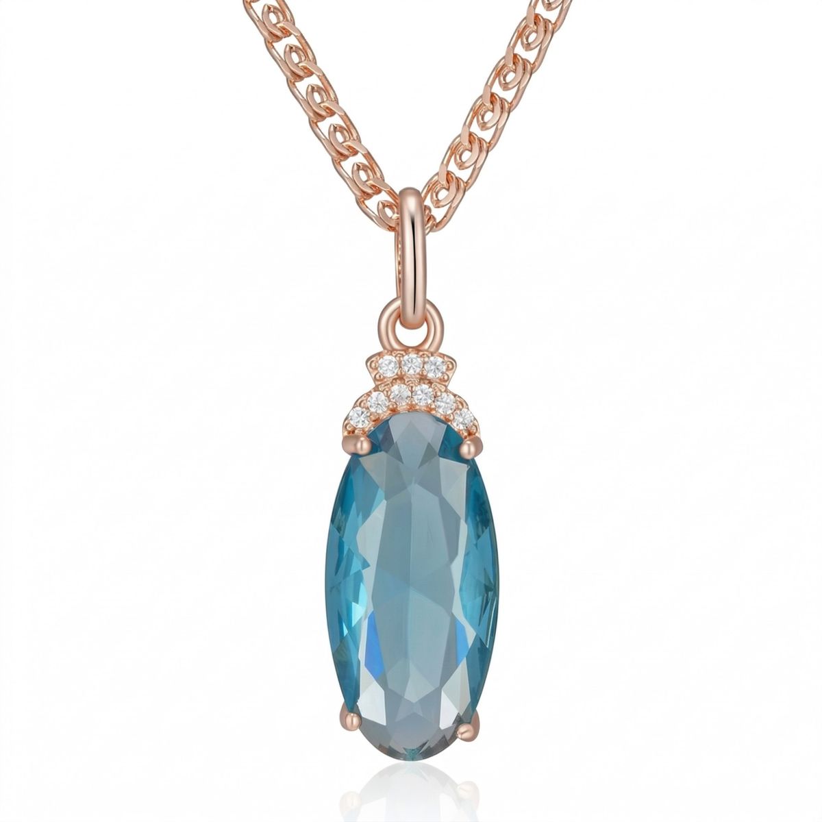 TODOJOYAS - Collar Cristal Azul y Circones Dorado Rosa