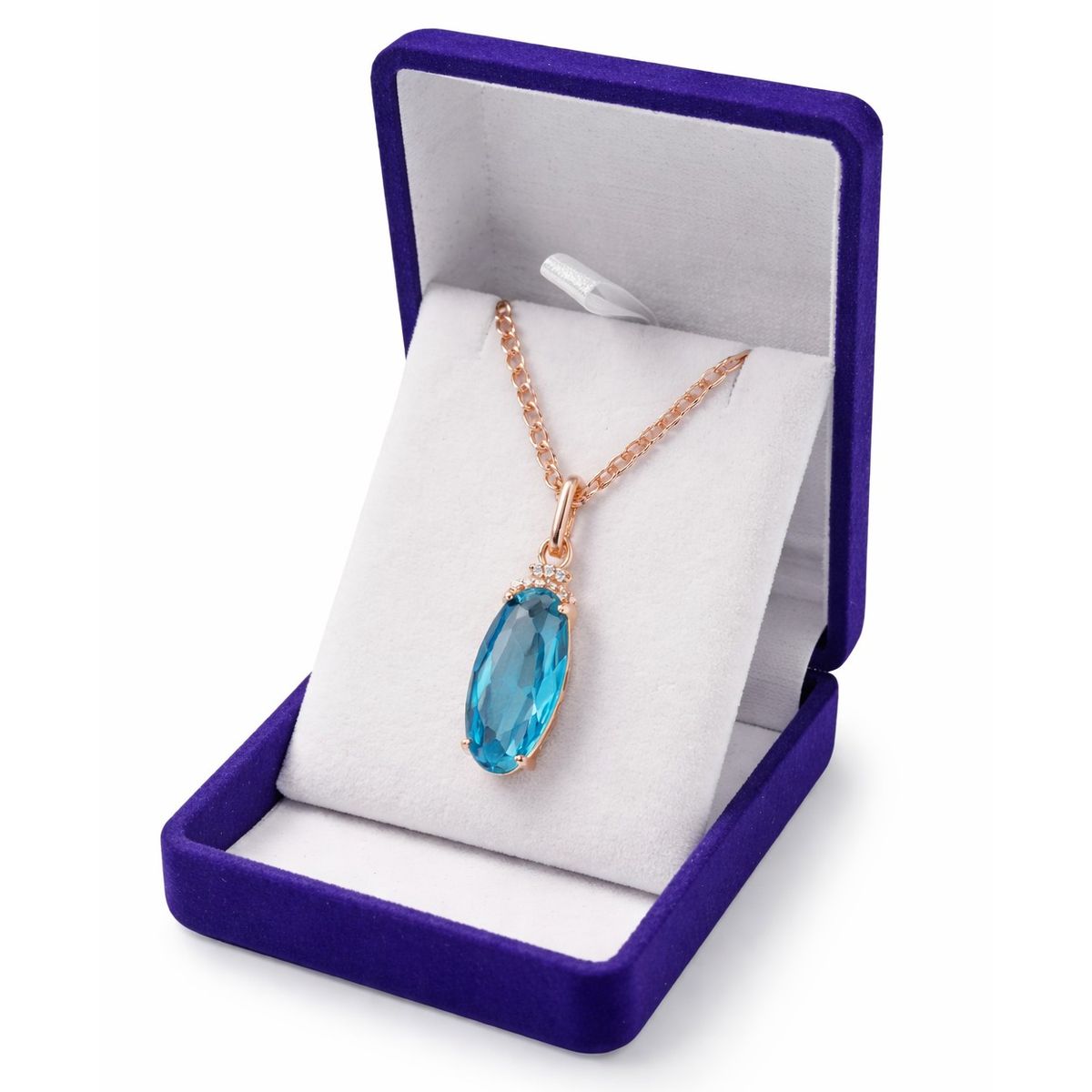 TODOJOYAS - Collar Cristal Azul y Circones Dorado Rosa