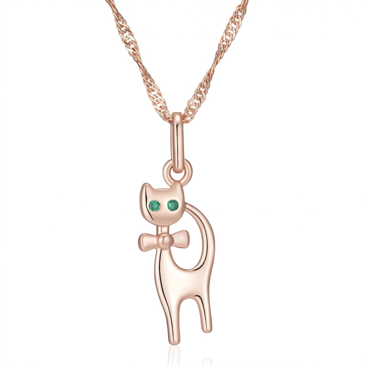 TODOJOYAS - Collar Gatito Elegante Ojos Verdes Dorado Rosa