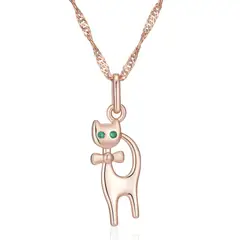 TODOJOYAS - Collar Gatito Elegante Ojos Verdes Dorado Rosa