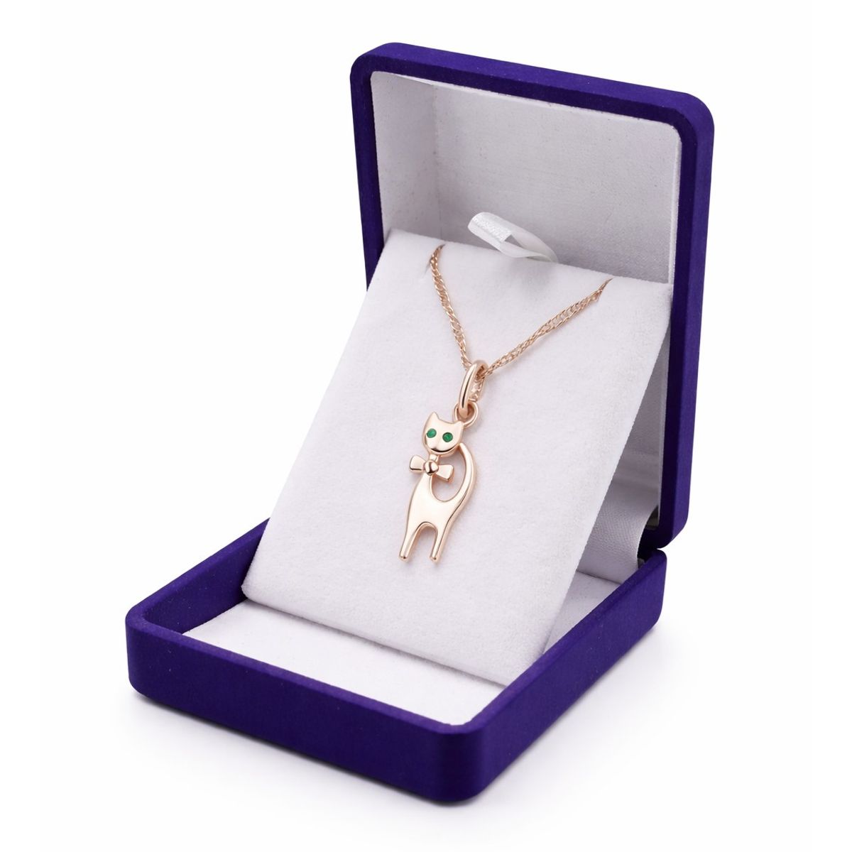 TODOJOYAS - Collar Gatito Elegante Ojos Verdes Dorado Rosa