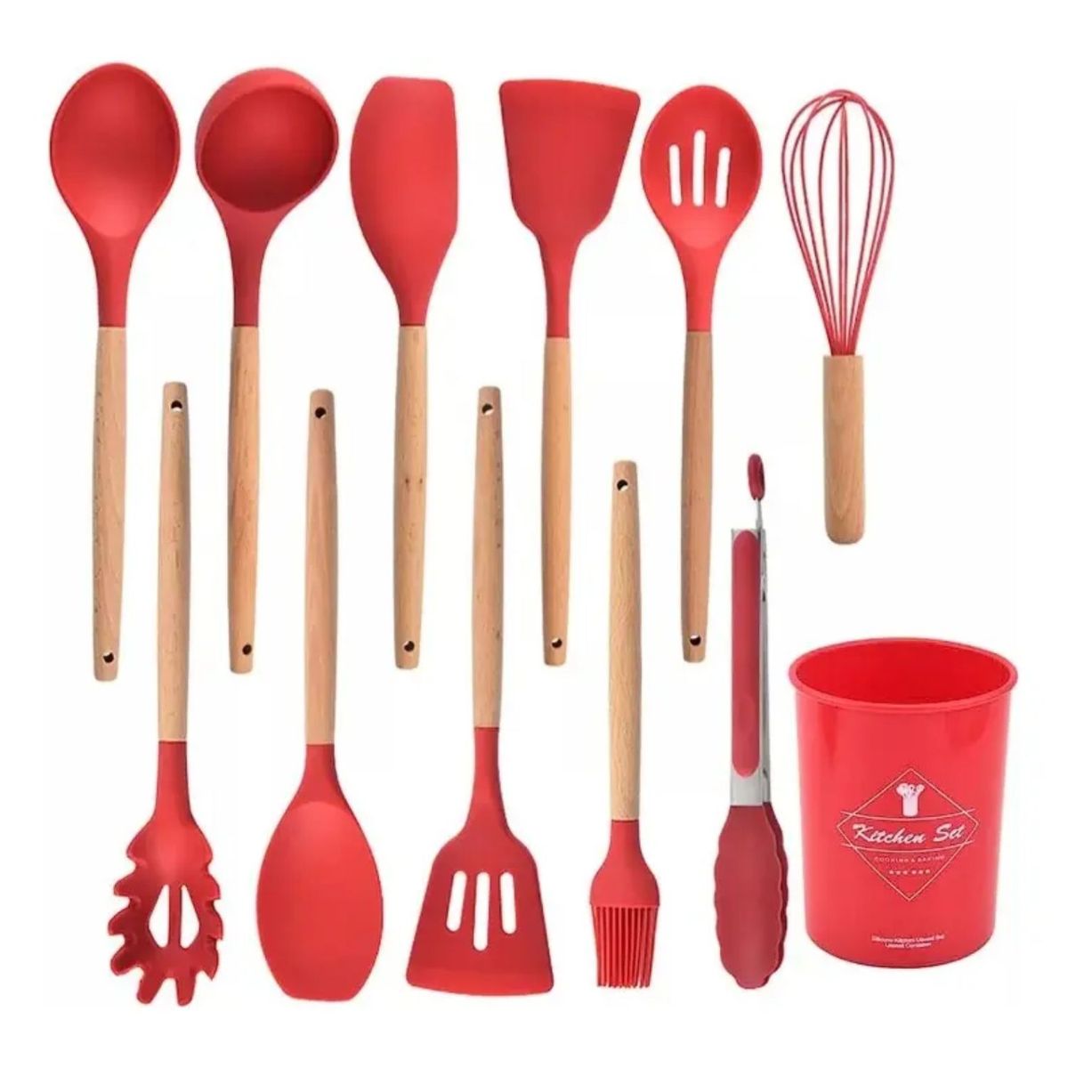 GENERICO - Set Utensilios Cocina Juego De 12 Piezas En Silicona Rojo