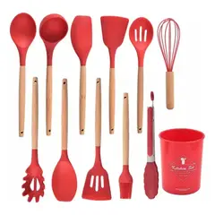 GENERICO - Set Utensilios Cocina Juego De 12 Piezas En Silicona Rojo