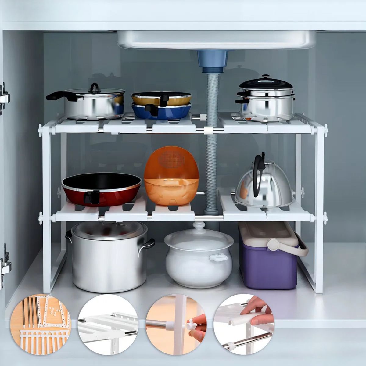 GENERICO - Organizador Estante Para Cocina Lavaplato Ajustable Blanco