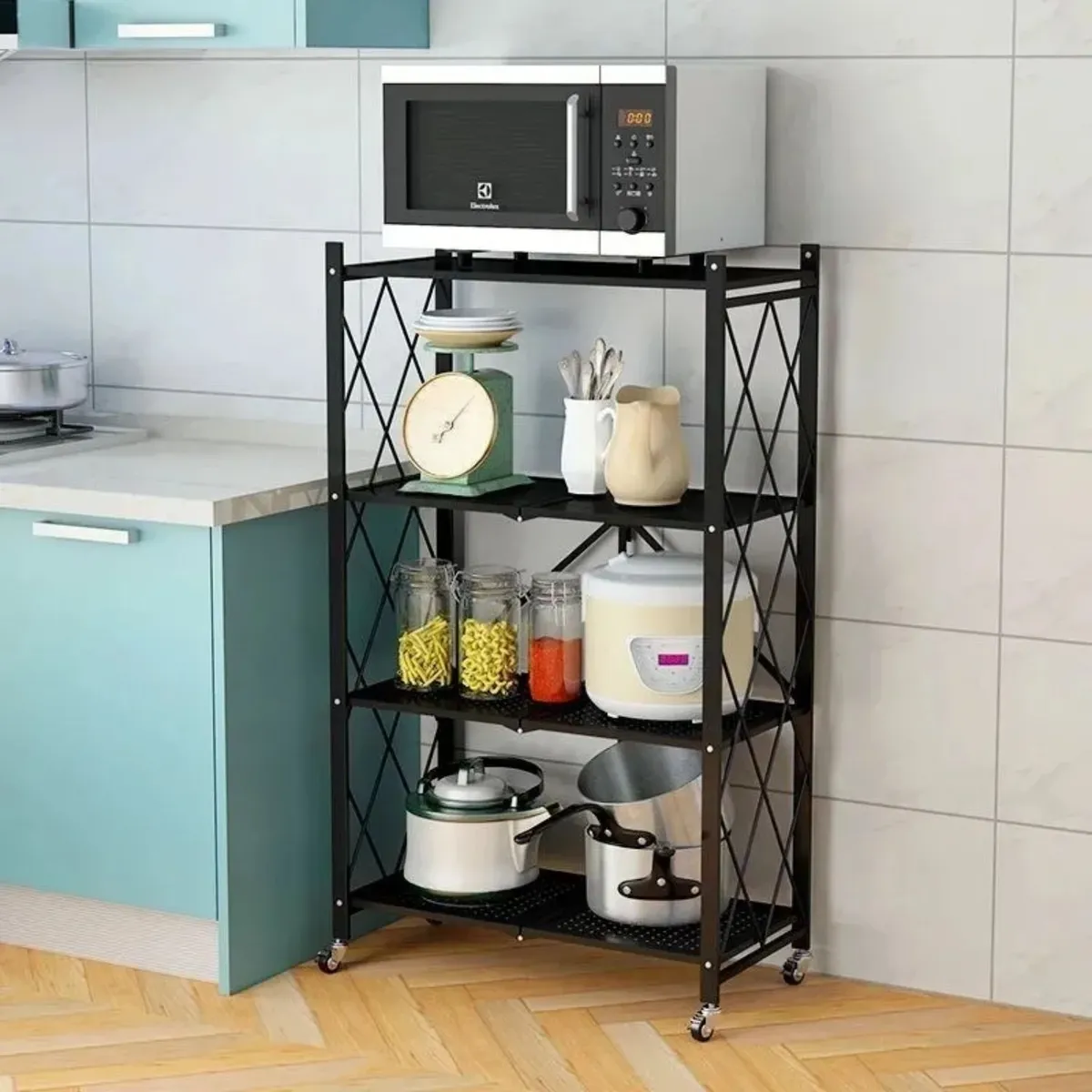 GENERICO - Organizador Metalico Cocina Hogar 4 Niveles Plegable Ruedas