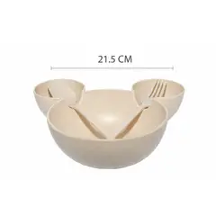 GENERICO - Plato Bowl Bebé Beige con Divisiones + Cubiertos Set Infantil Antigolpes