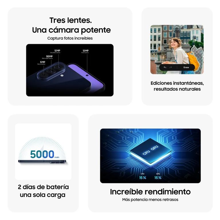 Galaxy A57 5G 128GB Violeta Pantalla 6,6” FHD+ Cámara 50MP Android