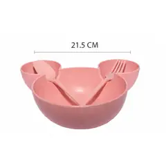 GENERICO - Plato Bowl Bebé ROSA con Divisiones + Cubiertos Set Infantil Antigolpes