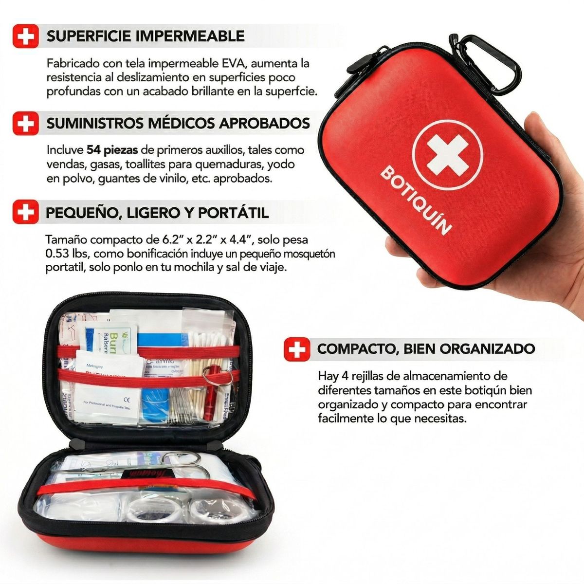 MOVI - Botiquín Emergencia Auto 54 Pz Cargador 20000mAh Camping Primeros Auxilios