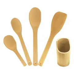 GENERICO - Set 4 Utensilios De Cocina Cucharas Madera