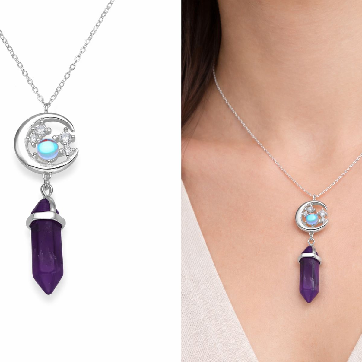 VOUSEZ - Collar plata 925 amatista piedra luna mujer joya