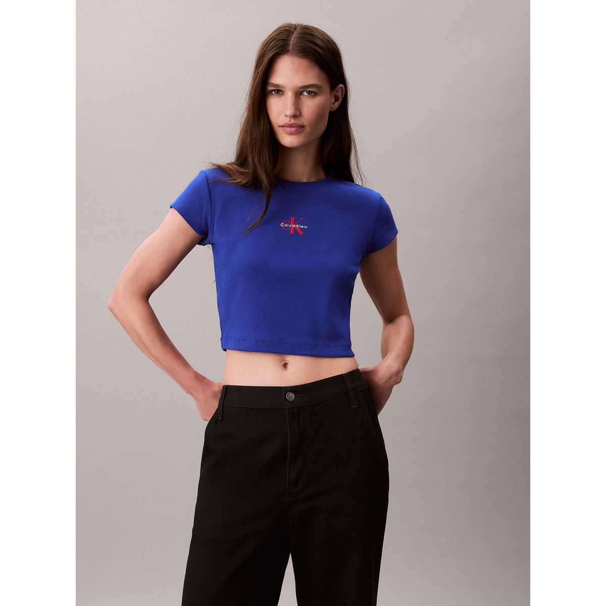CALVIN KLEIN - Polera con Tejido Acanalado Azul Calvin Klein