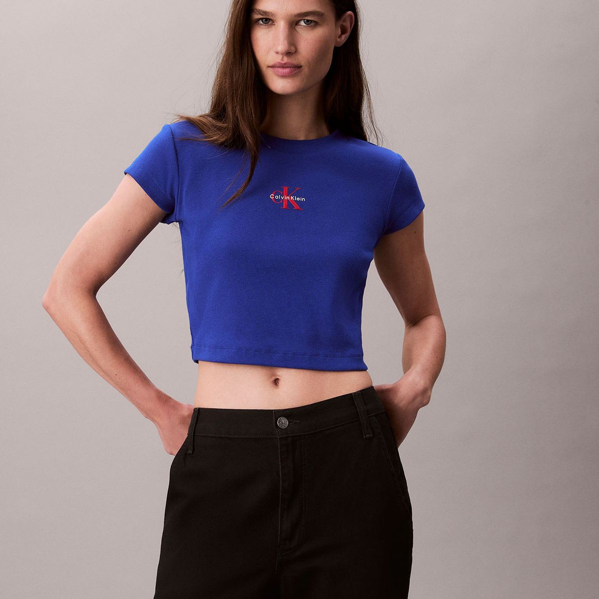CALVIN KLEIN - Polera con Tejido Acanalado Azul Calvin Klein