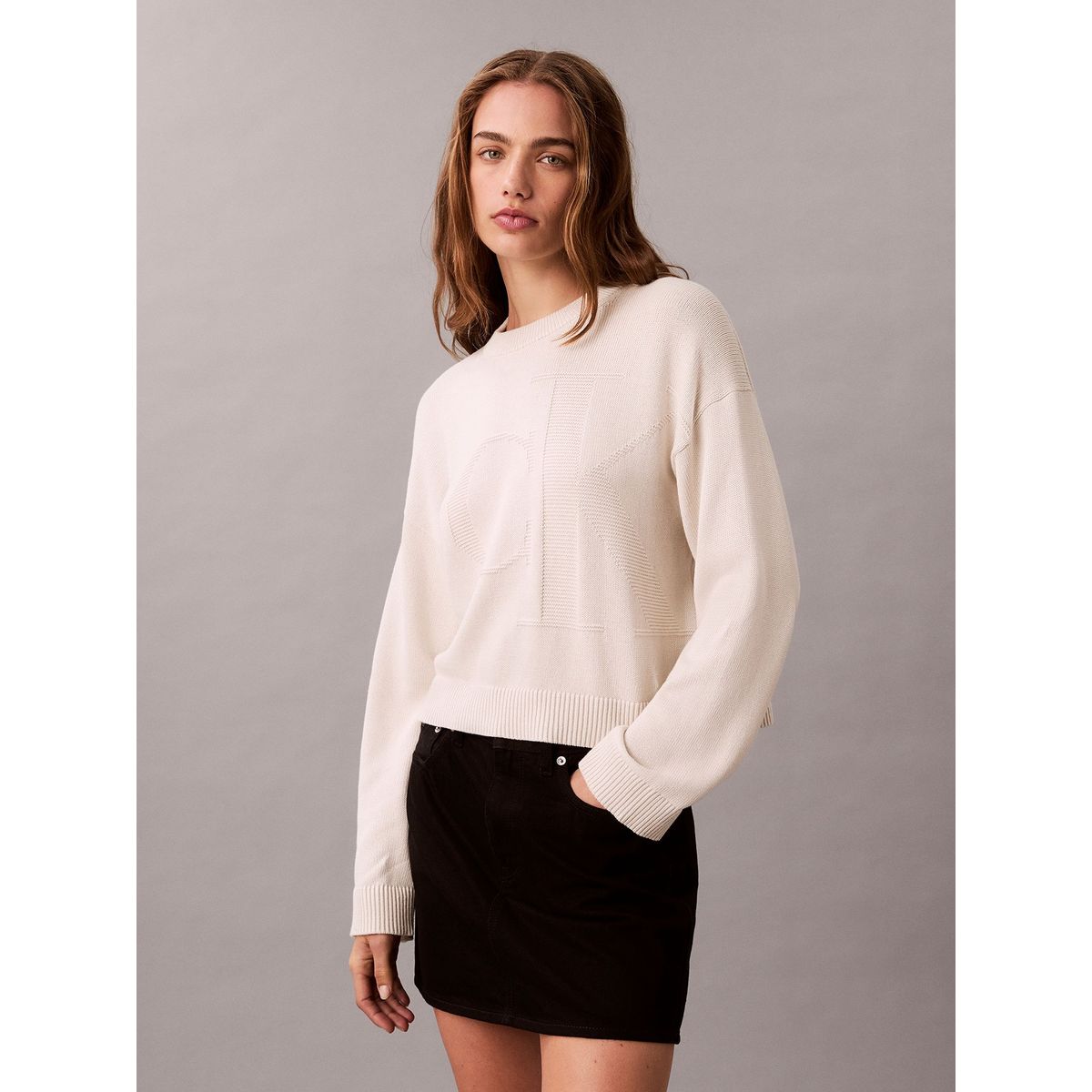 CALVIN KLEIN - Sweater de Algodón Suave con Logo Beige Calvin Klein