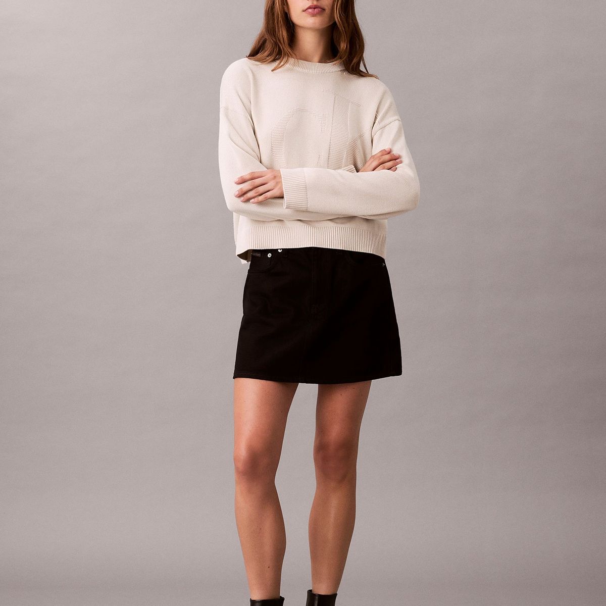 CALVIN KLEIN - Sweater de Algodón Suave con Logo Beige Calvin Klein