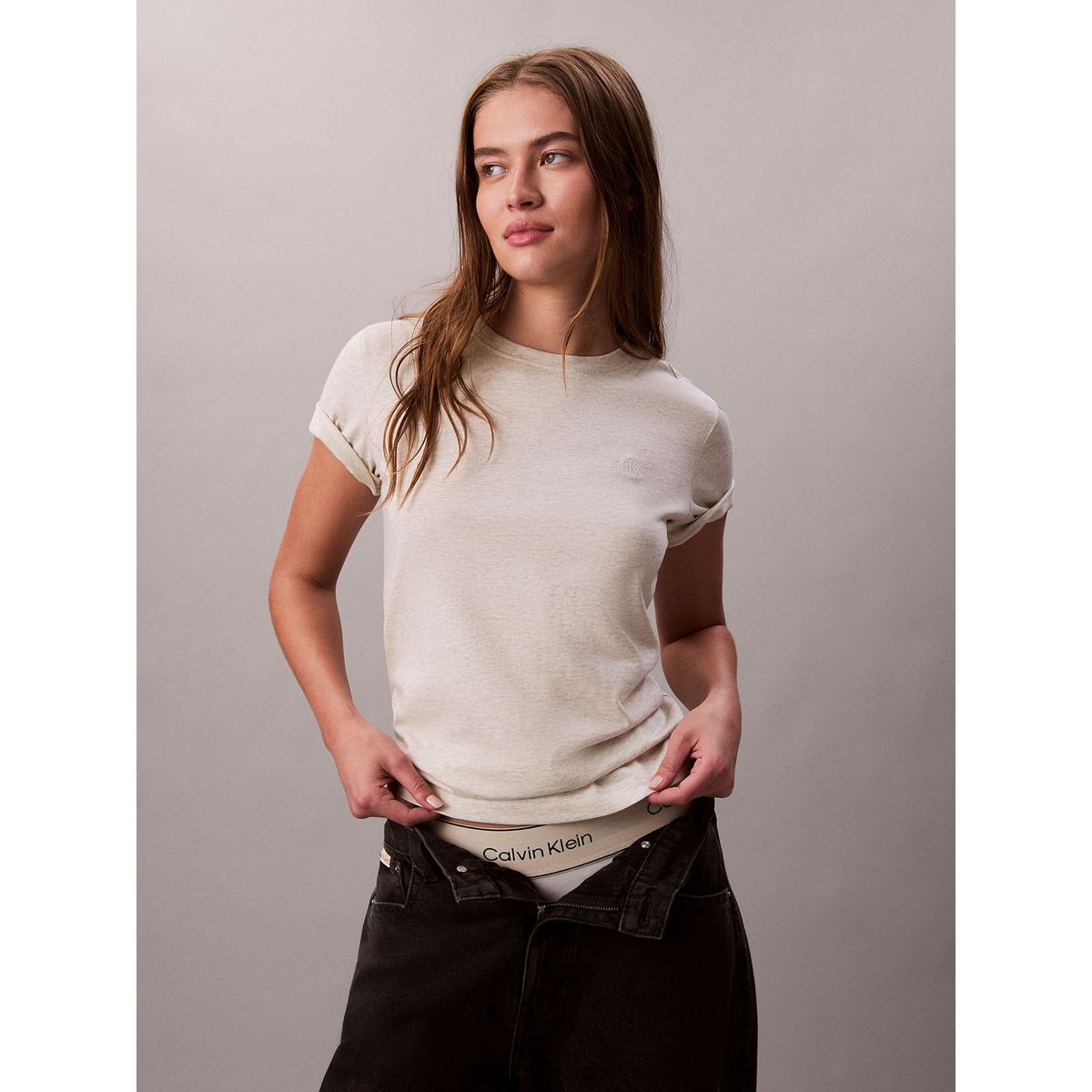 CALVIN KLEIN - Polera de Algodón con Logo de Archivo Beige Calvin Klein